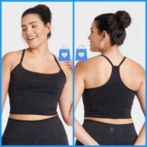 Large - Womens Lurex Seamless Light Support Cami Cropped Sports Bra - Black